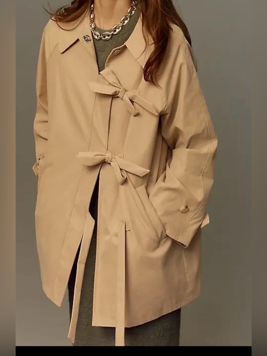 Maeve Jackets & Blazers - Maeve Bow Toggle Trench Coat Jacket Neutral Chic Coquette size S